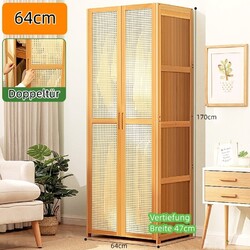 Kleiderschrank Kleiderstangen Bambus Schrank Garderobenständer  mit 2 Tür 170cm
