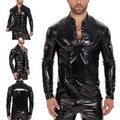 Herren Gothic Streetwear glänzendes T-Shirt mit langen Ärmeln und O-Ausschnitt