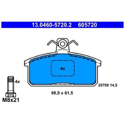 ATE Bremsbelagsatz Bremsklötze vorne 13.0460-5720.2 20708 605720 | 480321
