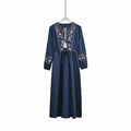 Damen Mexikanisch Ethnisch Besticktes Kleid Big Swing Boho Maxi Baumwolle