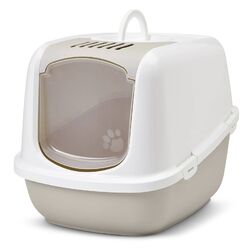 XXL Katzentoilette NESTOR JUMBO weiss-beige speziell für große Katzenrassen