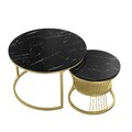 Couchtisch Sofatisch 2er Set Weiß/Schwarz Marmor Optik Satztisch Tisch Rund