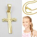 Baby Taufe Kinder Kommunion Kreuz Anhänger Echt Gold 750 mit Kette Silber 925 VG