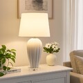 Beistellleuchte Nachttischleuchte Tischlampe Textil klar LED weiß Keramik H 59cm