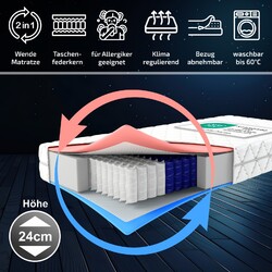 Matratze Taschenfederkern Wendematratze 7-Zonen Berlin Plus Härte H3 H4Die wendbare Matratze mit zwei Seiten - mittel/fest