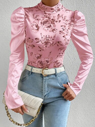Bluse mit Blumenmuster - ElegantDamenbluse mit Puffärmeln im Slim Fit