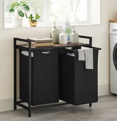 VASAGLE Wäschekorb Wäschesammler 2 Fächer mit Ablage 2 x 46 L HLB201B01
