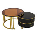 Couchtisch 2er Set rund Glas Beistelltisch Wohnzimmertisch Sofatisch Kaffeetisch