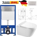 Spülrandlos Wand Hänge WC Toilette & Vorwandelement mit Drückplatte Komplett Set