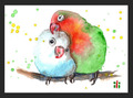 ACEO Aquarelldruck niedliche Liebesvögel Papageien Gemälde von Ilona Winter