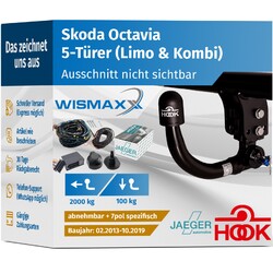 AHK für Skoda Octaviaa 3 5E 13-19 vertikal abnehmbar HOOK +7pol E-Satz JAEGER