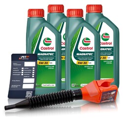 4x 1 L LITER CASTROL MAGNATEC STOP-START 5W-30 A3/B4 MOTOR-ÖL 50043809### INKL. ÖLWECHSEL-ANHÄNGER + EINFÜLLTRICHTER ###