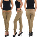 Damen Chino Röhren Hüfthose Stretch Skinny Hose Damenhose Jeans mit Gürtel 