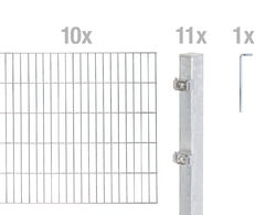 Alberts Doppelstabmattenzaun 22 tlg. Zaun-Komplettset feuerverz. H:200cm L:20m 