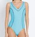 Badeanzug blau 44C-Cup Damen Bademode Badeanzug mit Kontrast-Piping 1.805