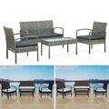 4-tlg. Gartenmöbel mit Auflagen Poly Rattan Balkon Garten Lounge Sitzgruppe Set 