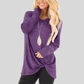 Damen Knick Langarm Shirt Herbst Hemd Freizeit Tops Oberteile Tunika Langarmtops