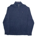 TOMMY HILFIGER Herren Pullover Blau 1/4 Reißverschluss Eng Strick & XL