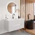 Badmöbel-Set | Waschtisch Waschbecken Badezimmerschrank 85 100 | LED Spiegel Bad