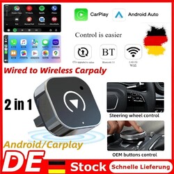 Wireless CarPlay Android Auto Adapter 2in1 Plug Play für iOS Android Schwarz DE