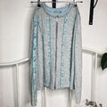 TUZZI Designer Strickjacke grau Reißverschluss blau Spitzendetail lässig Langarm modern