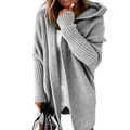 Damen Winter Warm Lange Strickjacke Mantel mit Kapuze Langarm Cardigan Outwear
