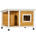 Hundehütte, Tannenholz, Hundehaus mit Terrasse, Kleintierhaus, Outdoor, Orange