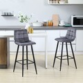 HOMCOM 2er-Set Barhocker, Bistrohocker, Barstuhl mit Fußstütze, Samt-Bezug, Grau
