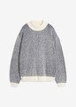 Pullover mit Stehkragen Gr. 52/54 Dunkelblau Wollweiß Damen Strickpullover Neu