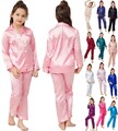 UK Jungen Mädchen Seide Pyjama Nachtwäsche Top Hose Pjs Satin Nachtwäsche...