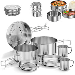 2-3 Person Camping Kochgeschirr Set Edelstahl Kochset Outdoor Töpfe Bratpfanne .