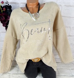Sweatshirt Shirt Pullover Pulli Tunika Bluse Cord Look ITALY Beige XXL 48 50