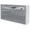 Sideboard Anrichte Kommode Schrank Valencia in Weiß - Hochglanz & Naturtöne