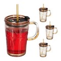 Trinkgläser Strohhalmbecher mit Deckel Wasserglas 4er Set Henkelglas Glasbecher