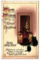 Postkarte warme Wünsche für frohe Weihnachten schwarz Katzentuck 5628 geprägt vergoldet