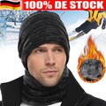 Beanie Mütze und Loop Schal Strickmütze Fellmütze Damen Herren 2 teilig warm Set
