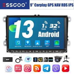 9" Android 13 32G DAB+ Autoradio Carplay GPS MIK Cam für VW Golf 5 Tiguan Touran