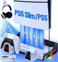 PS5 Ständer für PS5 Slim Disc & Digital,PS5 Controller Ladestation+Kühler Lüfter