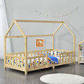 Kinderbett mit Rausfallschutz 90x200cm Haus Holz Natur Bettenhaus Hausbett Bett
