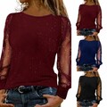 Damen Mesh Langarm T-Shirt Party Tops Oberteile Herbst Hemdbluse Freizeit Shirts