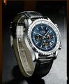 Luxus Herren Uhr Mond Datum Silber Schwarz Blau Leder Armband schwarz Herren Box