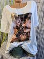 Sheego Shirt T-Shirt Kurzarm Damen Oberteil 40 bis 44/46 weiß Aufdruck (0 866)