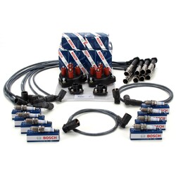 2x BOSCH Verteilerkappe Finger Kabelsatz 8x Zündkerze für MB W124 W140 V8 M119