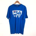 T-Shirt FILA klassisches Logo Ziegel verspiegelt Grafik blau Baumwolle Sport L