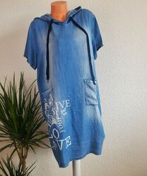 Kleid Bluse Shirt Hemd Tunika Lang Lagenlook Jeans Italy Blau Größe 40 42 44 