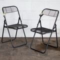 2er SET KLAPPSTÜHLE STAHL VINTAGE RUSTIKAL GRAU METALL STARKES NETZ DESIGNSITZES