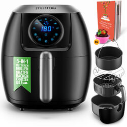 Heißluftfritteuse 5L Friteuse Grill Fettfrei Fritteuse XXL HeissluftfritteuseBrotbackkorb ✓ 7 Auto-Programme ✓ Touch-Display ✓ 1800W