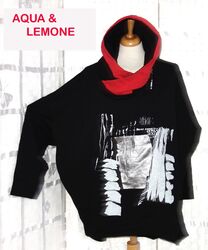 AQUA & LEMONE Sweatshirt Pullover Oversize 52 54 56 + schwarz rot MUSTER NATURAL