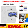 LCD Drehstromzähler Stromzähler 3 Phasen 4-Draht 80A Geeicht Für Din Hutschiene