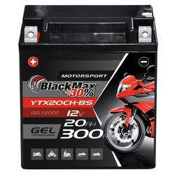BlackMax YTX20CH-BS Motorradbatterie +30% GEL 12V 20Ah 300A/EN 52002